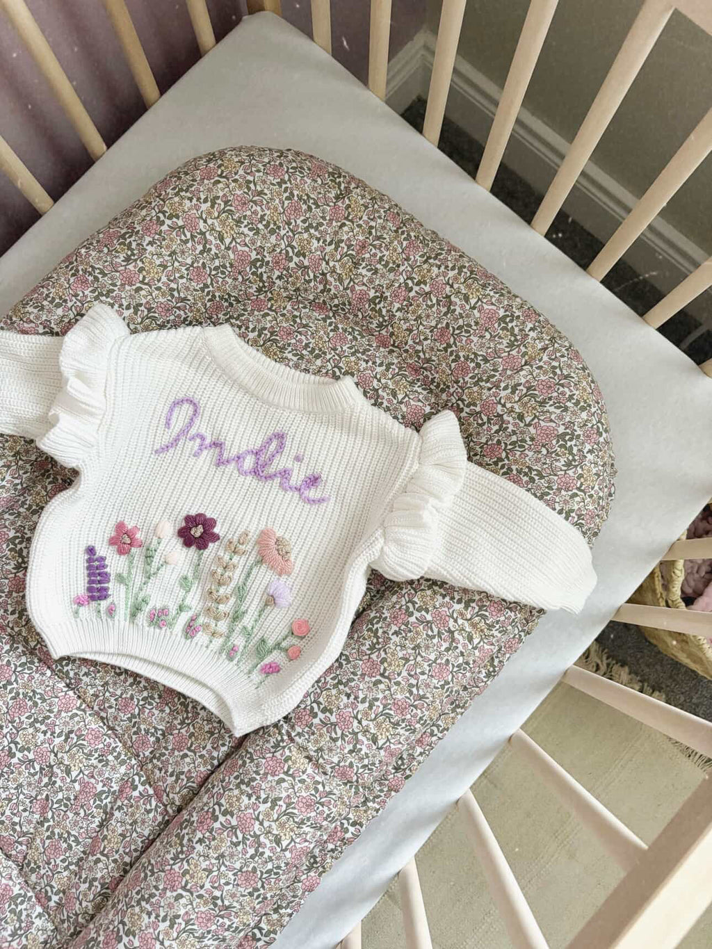 White Wildflower Frill Sleeve Jumper